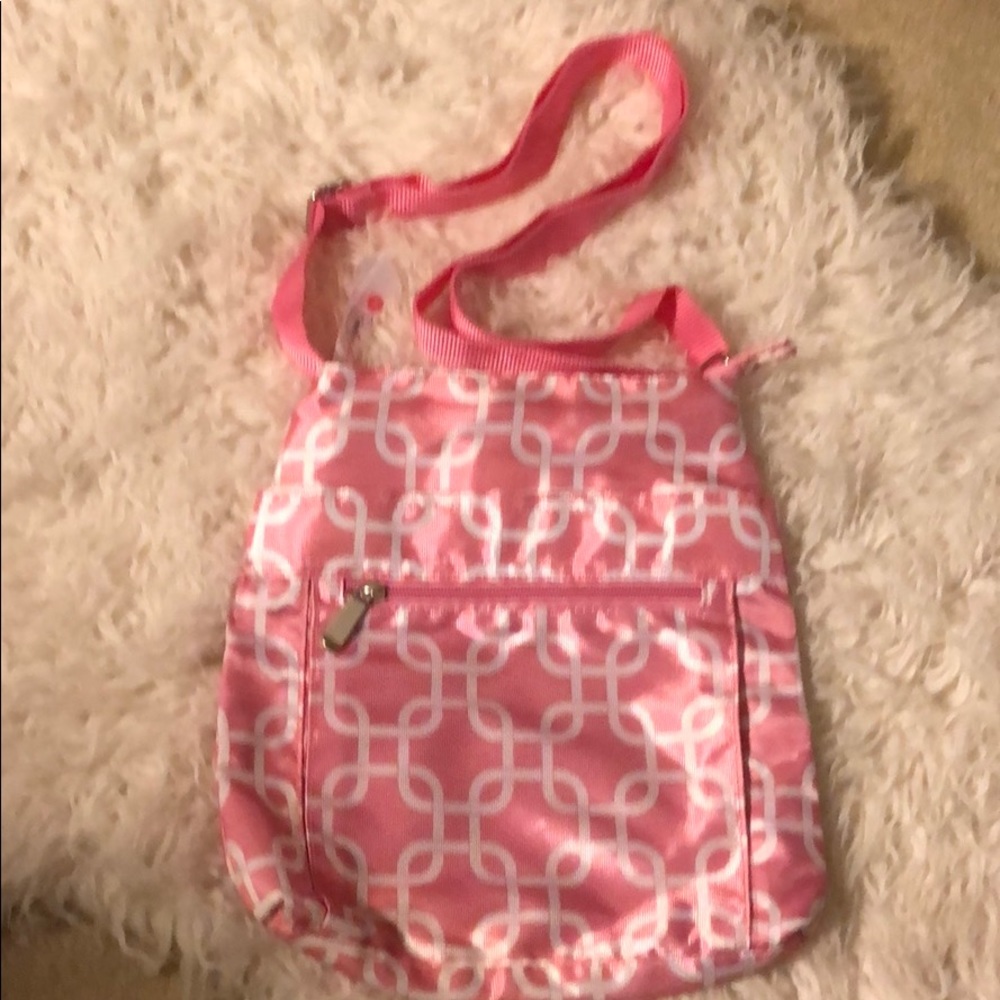Penelope Ann Pink/White Nylon Crossbody